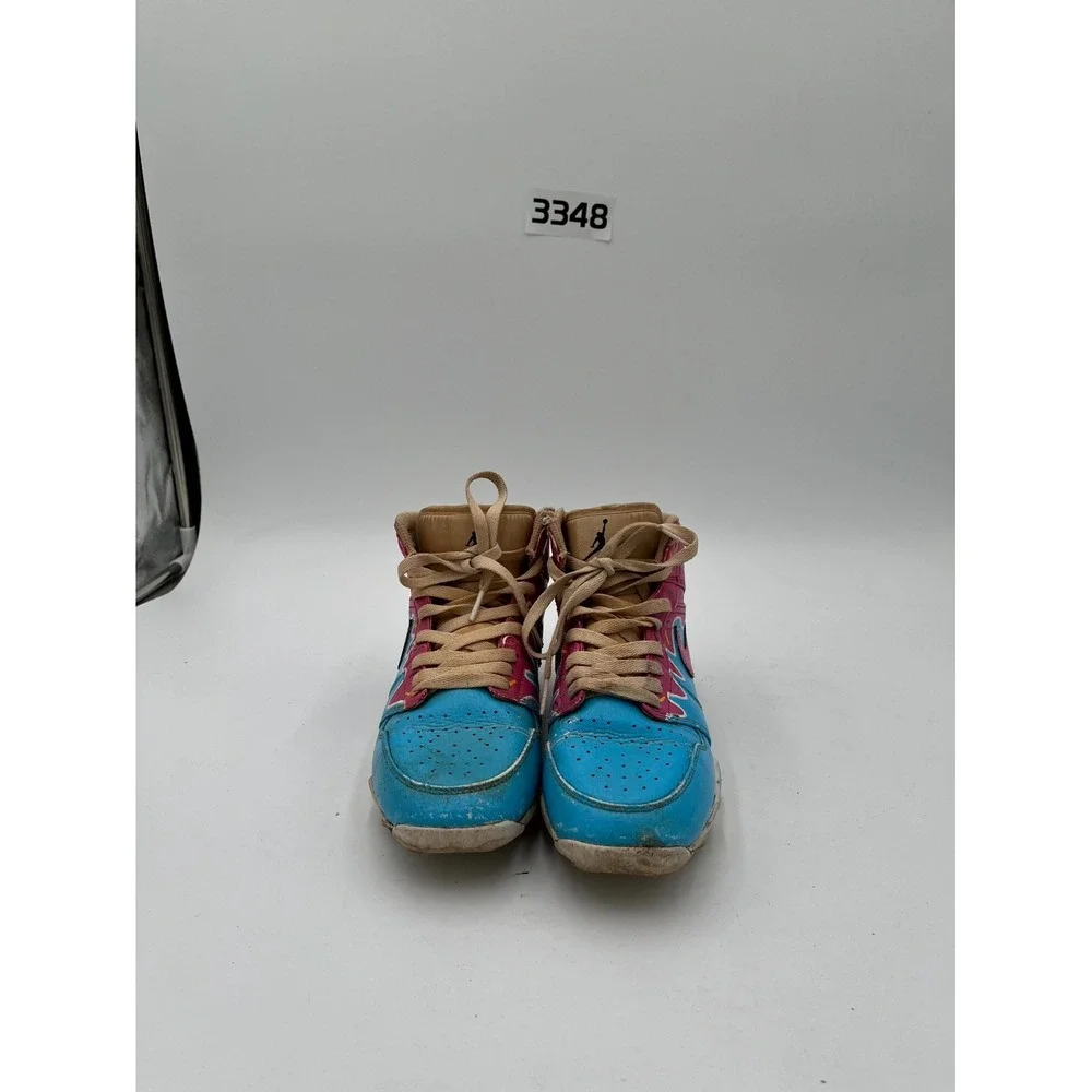Nike Air Jordan 1 Mid Football Cleats Youth Kids 6Y Blue Pink Round Toe Lace Up